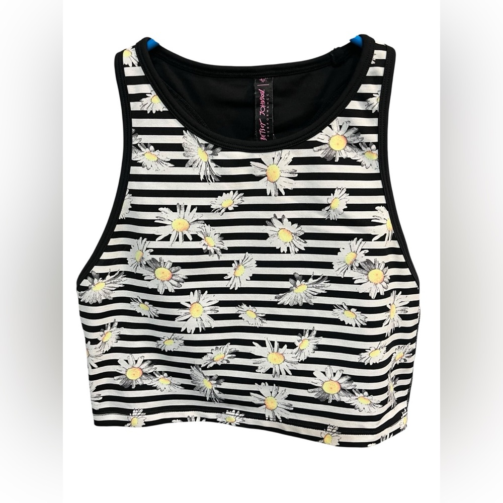 Betsey Johnson Black and White Stripped w/ Daisy Print Crop Tank - Small
